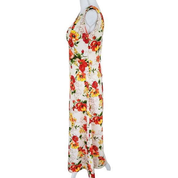 Vintage 70s Floral sleeveless maxi dress with low V neck - Picture 6 of 8